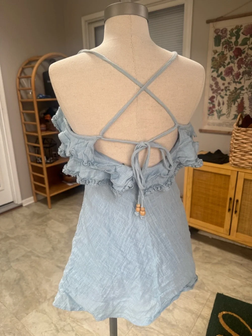 Free People Light Blue Ruffle-Trim Mini Dress - Picture 7 of 10